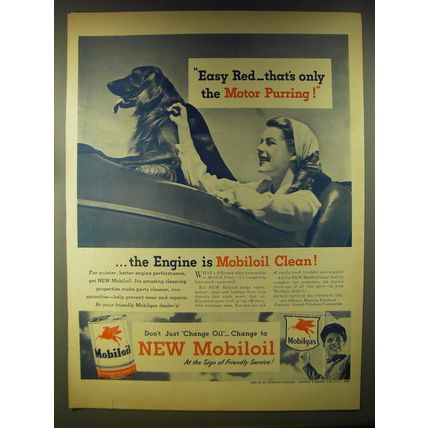 1946 Socony-Vacuum Mobiloil Ad - Easy red - that's only the Motor Purring