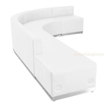 Black White Leather* L-Sectional Reception Office Hotel Conference Living Room