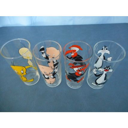 4 VTG Glasses Warner Brothers Pepsi 1973 Porky Sylvester Tweety Beaky Buzzard