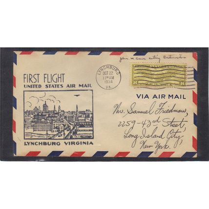 1st Flight C17 8c Winged Globe Postmaster Signed (Cachet-Inked/A) CV00905