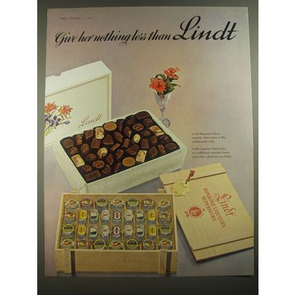 1967 Lindt Mountain Rose and Liqueur Chocolates Ad - Give her nothing less