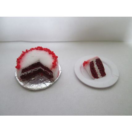 DOLLS HOUSE MINIATURE FOOD RED VELVET CAKE AND SLICE - 12TH SCALE Handmade