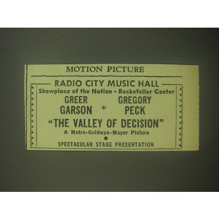 1945 MGM Movie Advertisemnet - The Valley of Decision - Radio City Music Hall