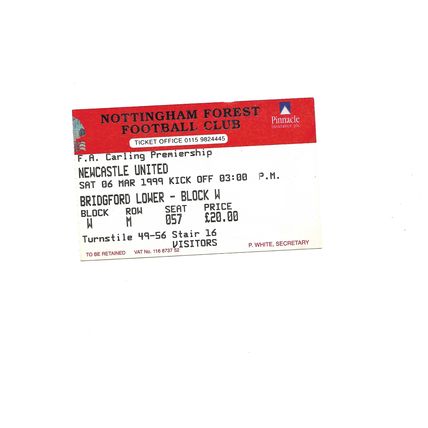 Nottingham Forest v Newcastle Utd 1998/1999 Premiership Ticket Stub