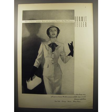 1950 Bonwit Teller Suit by Etta Gaynes Ad - Our exclusive summer shirt suit