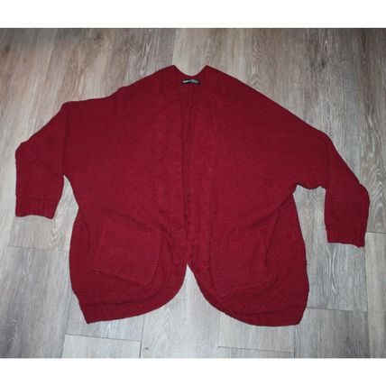 Womens Open Front Cardigan Size L Large Warm Long Sleeve Dual Pockets Maroon