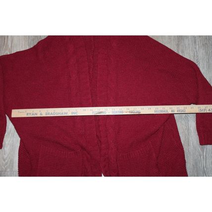 Womens Open Front Cardigan Size L Large Warm Long Sleeve Dual Pockets Maroon