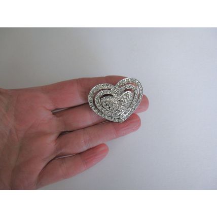 Small/medium silver heart crystal hair pin clip barrette for fine thin hair