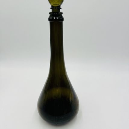 Glass Decanter With Stopper 14" MCM Green Olive Italy Art Vintage Large