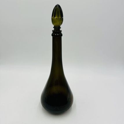 Glass Decanter With Stopper 14" MCM Green Olive Italy Art Vintage Large