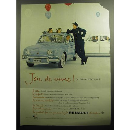 1958 Renault Dauphine Car Ad - Joie de vivre! (or, driving is fun again)
