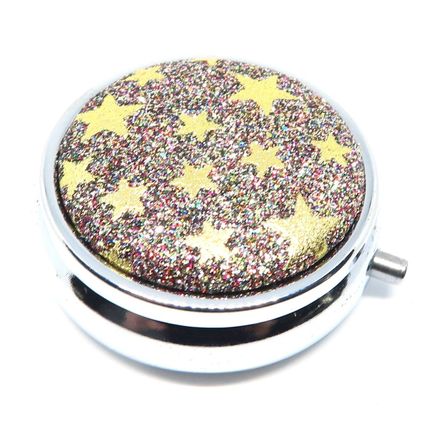 Gold Stars on a Glitter Background Pill Box - 1.5 CM Storage Gift