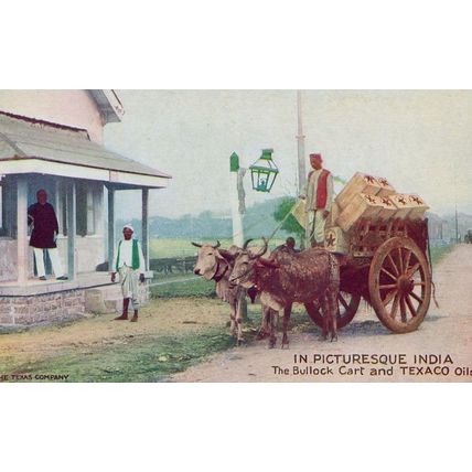 In Picturesque India The Bullock Cart & Texaco Oils Advertising Postcard