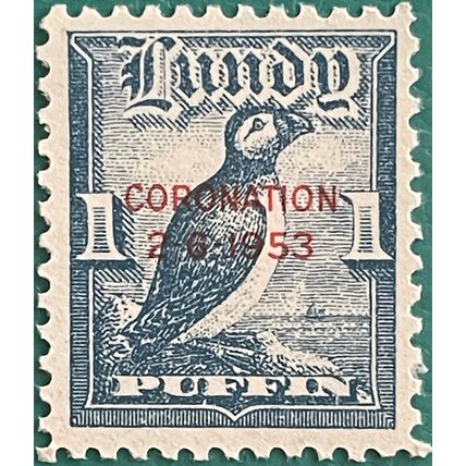 Lundy 1953 Coronation 1d Red overprint Blue Mounted Mint MM SG 102 Stamp Puffin