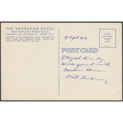 Shoreham Hotel, Connecticut Avenue, Washington DC, 1945 - Curt Teich Postcard