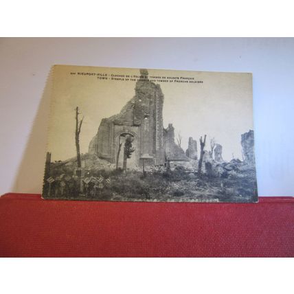 WW1 RUINS, CHURCH STEEPLE, NIEUPORT-VILLE, BELGIUM unused antique postcard =
