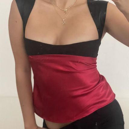 Satin Patchwork Milkmaid Cami Top Sexy Backless Skinny Vest Top Women Crop