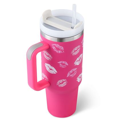 40oz Insulated Tumbler with Handle & Straw – Stainless Steel, Spill-Proof Travel