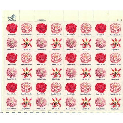 Flower Love Issue Full Sheet of 48 - 18 Cent Postage Stamps Scott 1876-79