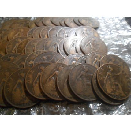 Roll of 1919H George V pennies - 50 coins.