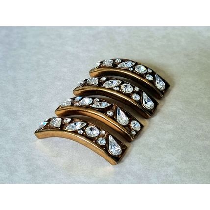 4 Vintage Bracelet Panels, Antique Style Gold Tone Metal, Glass Cabochons
