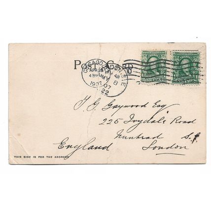 Postcard USA Lake Shore & Michigan Southern train Chicago-New York 1907 message