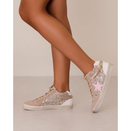 Mi.Im Daisy Rubber Sole Lace-Up Glitter Suede Mid Star Sneakers