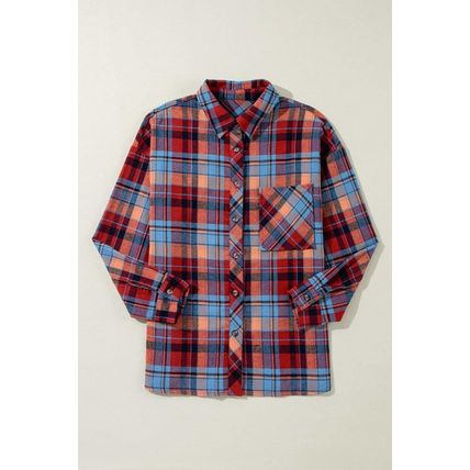 Red Plaid Print Loose Vintage Shirt
