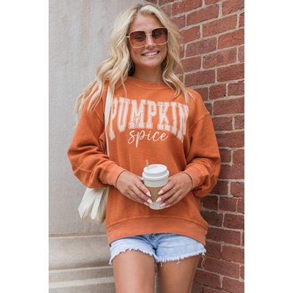 Orange PUMPKIN Spice Graphic Corded Crewneck Sweatshirt