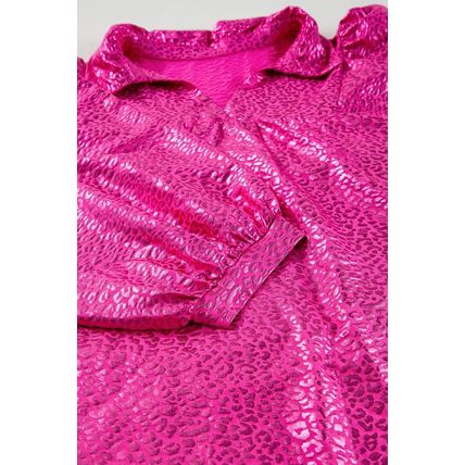 Rose Red Metallic Leopard Print Collared Babydoll Mini Dress