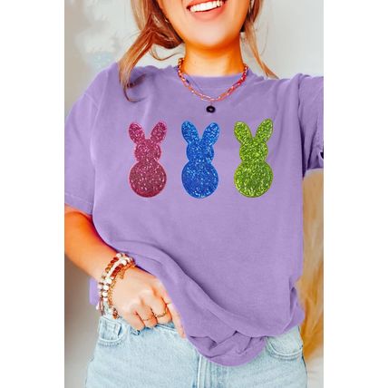 Wisteria Easter Shiny Bunny Graphic Crewneck T Shirt