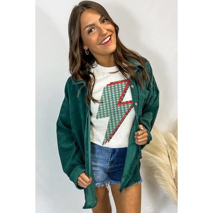 White Rhinestone Decor Bolt Graphic Ripped Western Tee