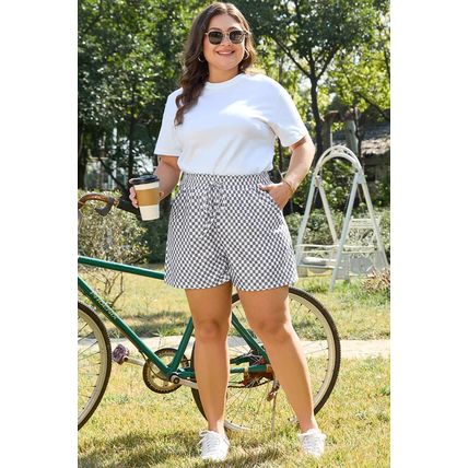Gray Checkerboard Lace-Up High Waist Plus Size Casual Shorts