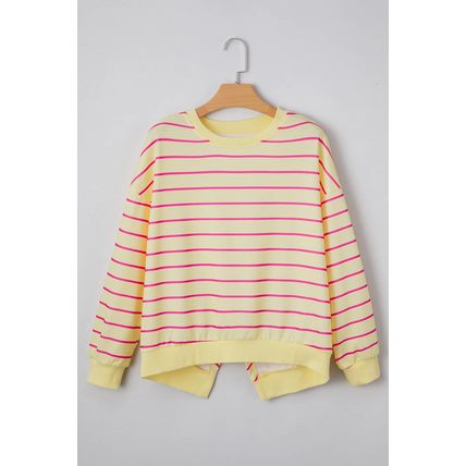 Yellow Stripe Stylish Overlap Detail Drop Shoulder Pullover Sweatshirt