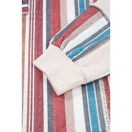 Beige Striped Waffle Patchwork Exposed Seam Raw Edge Casual Knit Top