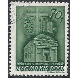 Mi 720: 70 f. deep green Definitive: Evangelical Church, Budapest, wmk. X B1