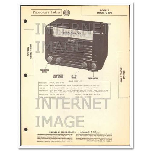 DEWALD model C-800 8 tube AM FM radio receiver Sams Photofact manual