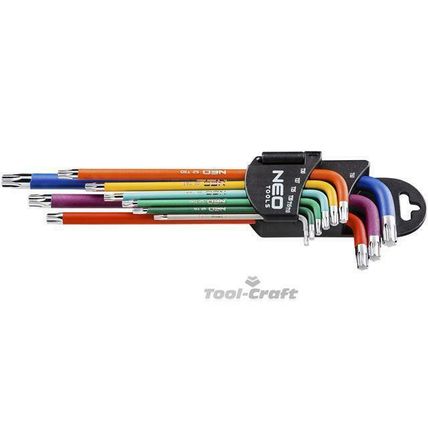 Neo heavy duty torx allen key set 9 pcs long, S2 steel T10-T50 (Neo 09-518)