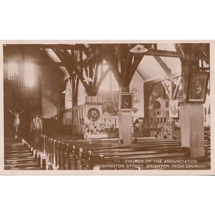 Church Of The Anunciation Brighton Glowing Window Antique Real Photo Postcard