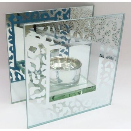 Silver Animal Print Tealight Holder 12 CM Glass Gift Home Decor Boxed