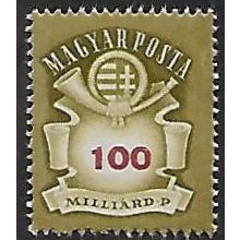 Mi 916: 100 Milliárd P. olive/red Def.: National Arms and a Posthorn, wmk. IX A2