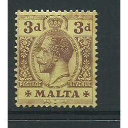 malta stamps george v watermark m crown ca sg78 sg 78 hm yellow back