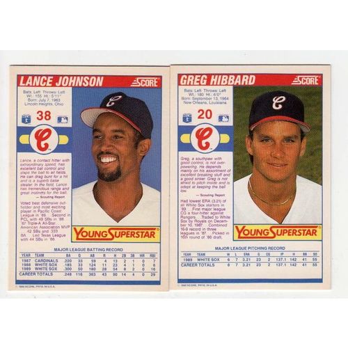 2 1990 Score Young Superstars White Sox RC rookie cards #20 Hibbard, #38 Johnson