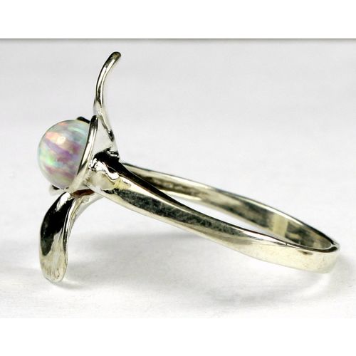 Created White Opal, 925 Sterling Silver Dogwood Ring, SR315