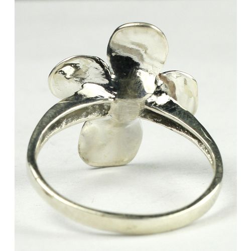 Created White Opal, 925 Sterling Silver Dogwood Ring, SR315