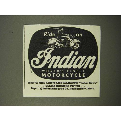 1947 Indian Motorcycle Ad - Ride an Indian