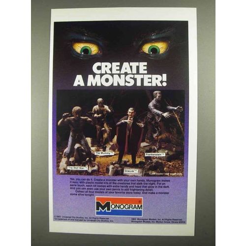 1983 Monogram Monster Model Ad - Wolf Man, Mummy