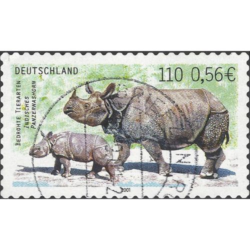 GERMANY, MAMMAL, Indian Rhinocerus, green 2001, 110pf, 0.56euro, #3