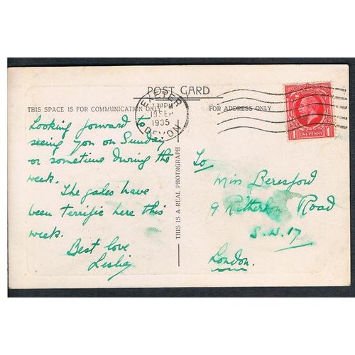 RP POSTCARD THE CHOIR LOOKING EAST EXETER CATHEDRAL DEVON POSTED 1935