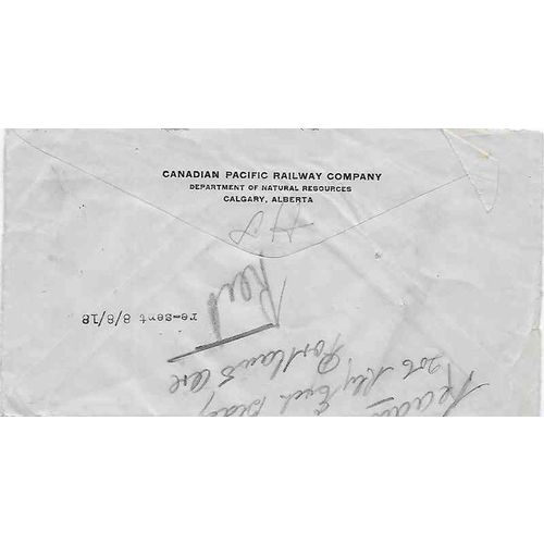 Canada Admiral WAR TAX Perfin CPR Letter Rate 1918, Calgary Alberta to USA